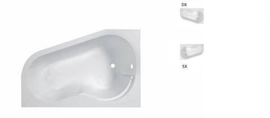 VASCA GUSCIO ANGOLARE ASIMMETRICA WAP CM.150X100 BIANCA DA INCASSO O MURARE DX O SX