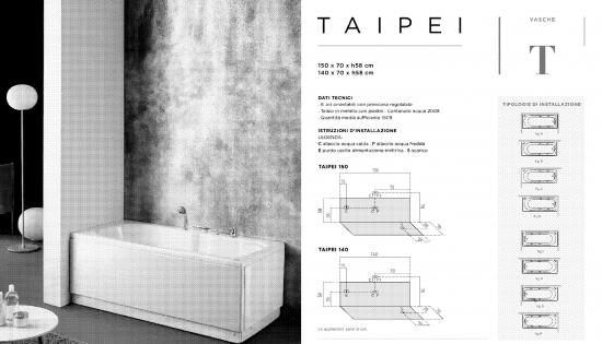 VASCA TAIPEI 150X70 COMPLETA DI TELAIO 2 PANNELLI E RUBINETTERIA BORDO VASCA